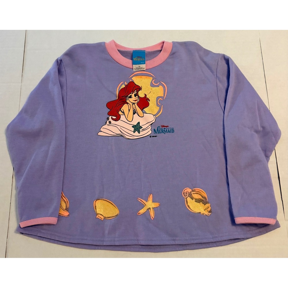 Vintage Disney The Little Mermaid Ariel Sweatshirt Girls Size 10 Purple USA